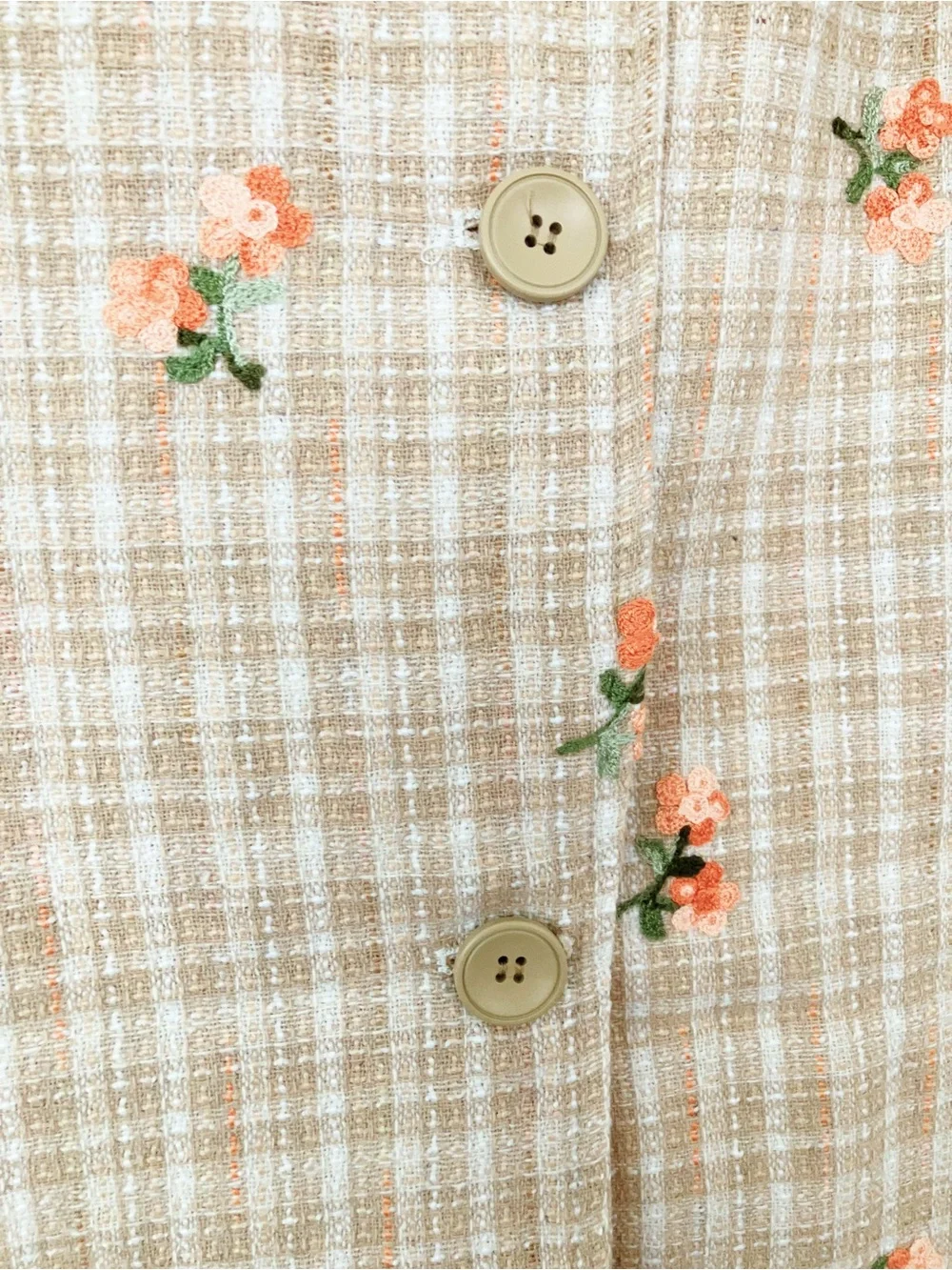 Girls Plaid Coat with Pleated Collar and Floral Embroidery